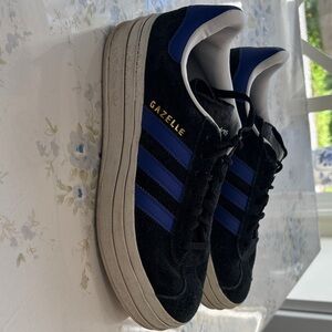 adidas Black Suede Sneakers with Blue Stripes
